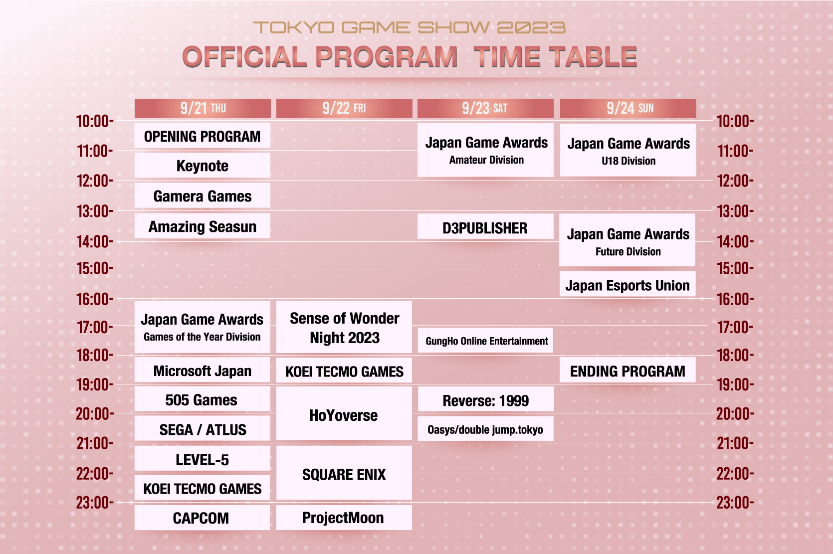 Official Program Time Table
